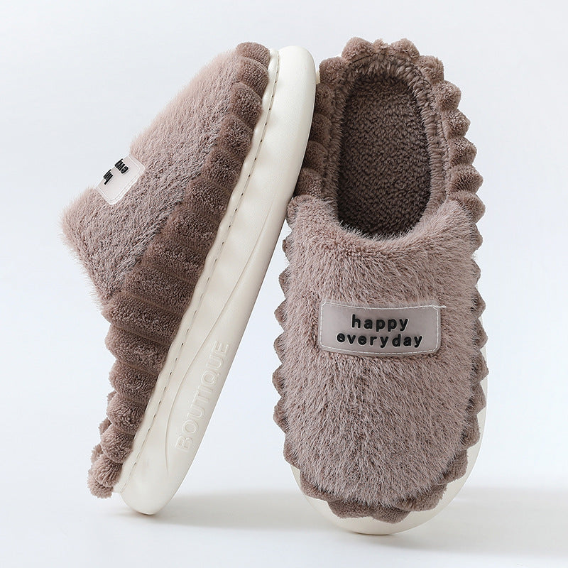 Thick-soled Color-Block Letters Fluffy Fleece  House Slippers