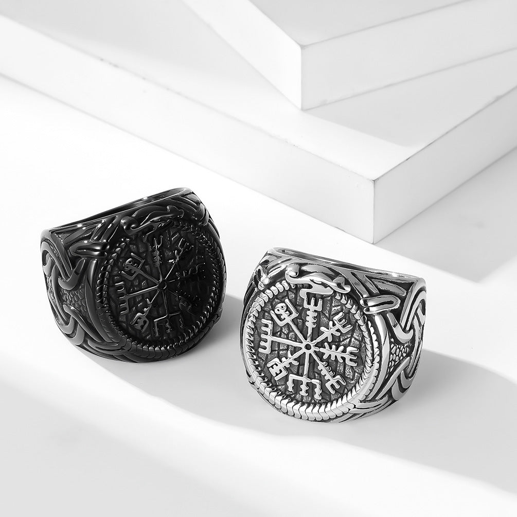 Bague en acier titane pour homme, Vintage nordique Viking Rune