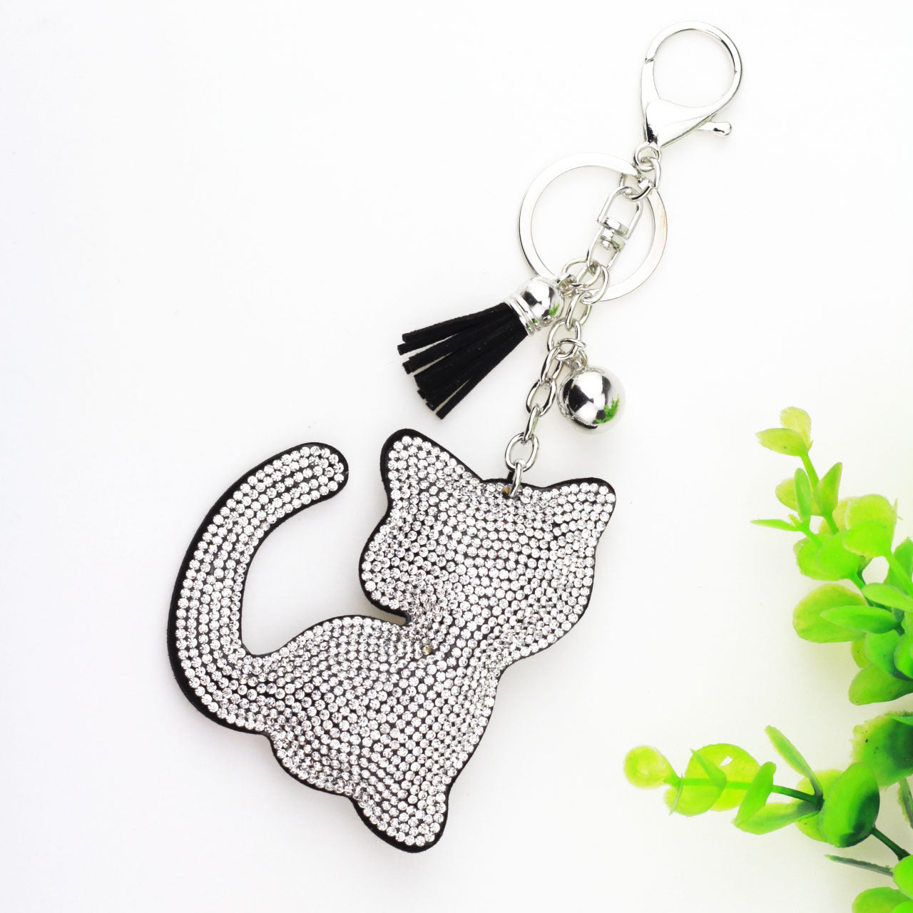 Handbag Pendant Korean Velvet Diamond Cat Keychain Tassel Small Gift