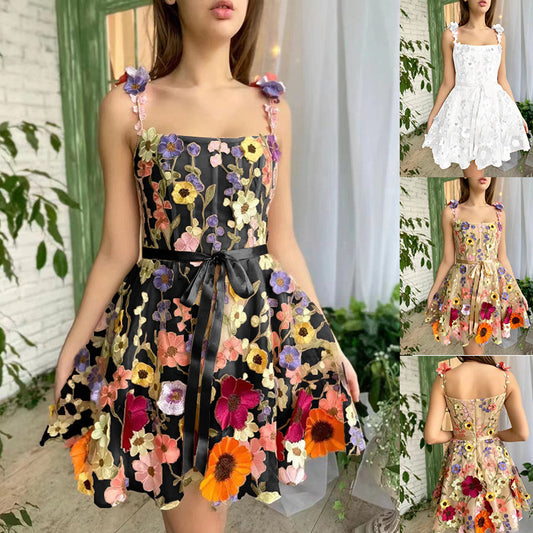 Three-dimensional Flower Embroidery Summer Dress