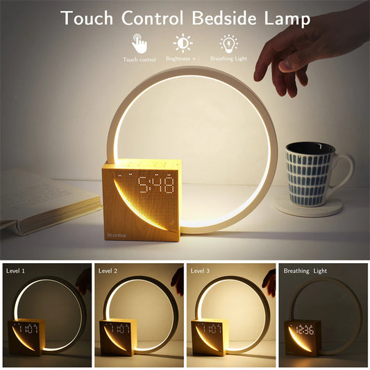 Touch Table Bedside Lamp With Natural Sounds With Alarm Clock, Touch Control 3 Level Brightness