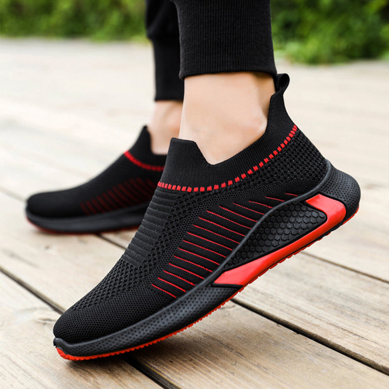 Fashion Mesh Sock Shoes With Striped Design Breathable Slip-on Sneakers