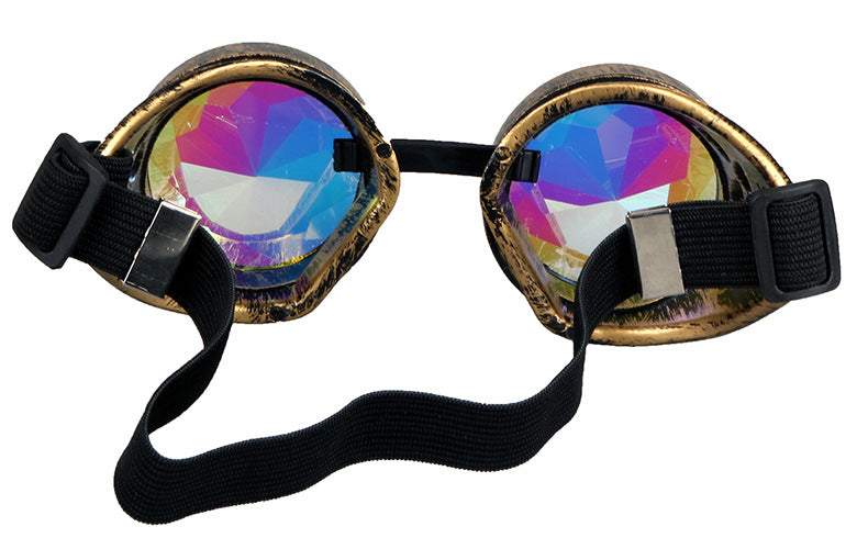 Kaleidoscope Glasses Steampunk Men Goggles Sunglasses Round Wind-proof Glasses Props