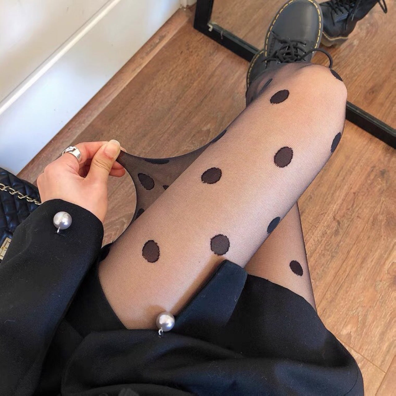 Thin Large Round Dot Polka Dot Stockings Jacquard Base