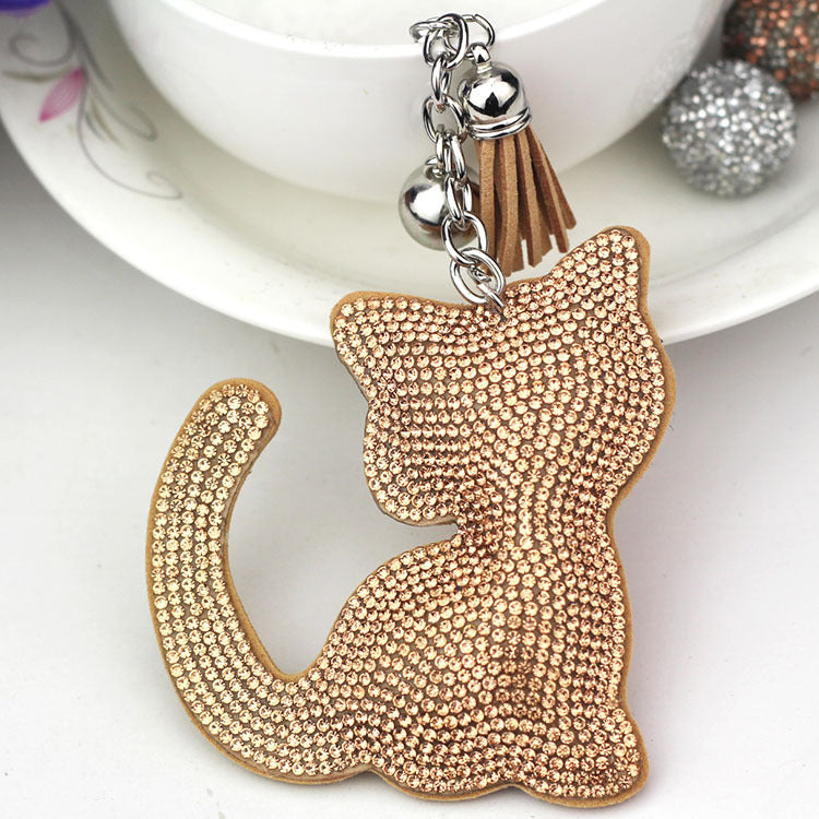 Handbag Pendant Korean Velvet Diamond Cat Keychain Tassel Small Gift