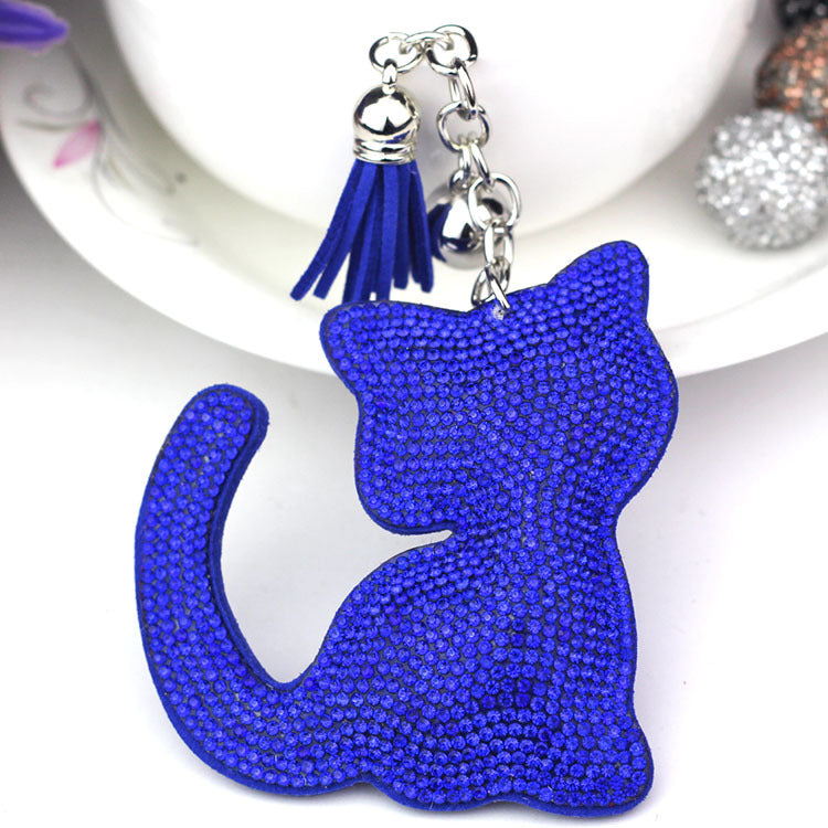 Handbag Pendant Korean Velvet Diamond Cat Keychain Tassel Small Gift