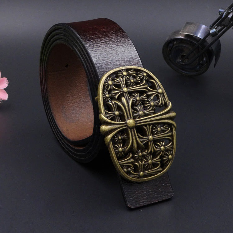 New Antique Two-layer Belt Cross Flower Retro  Belt