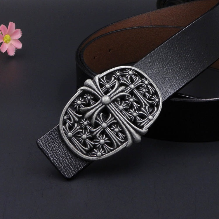 New Antique Two-layer Belt Cross Flower Retro  Belt