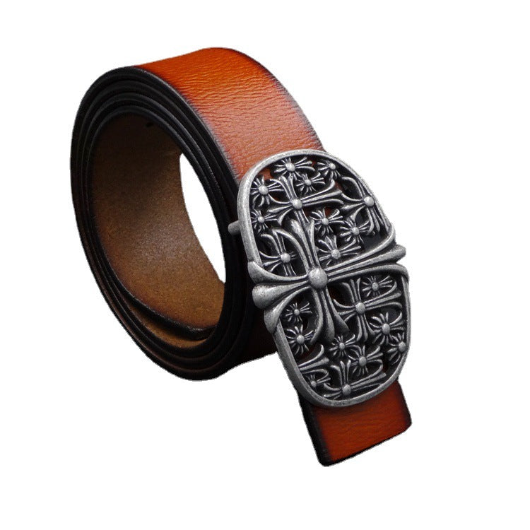 New Antique Two-layer Belt Cross Flower Retro  Belt